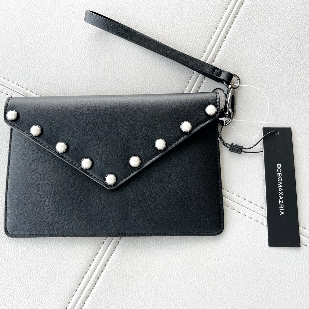 New With Tags
BCBG Pearl + Leather Inspired 
Envelope Clutch in 
BLACK